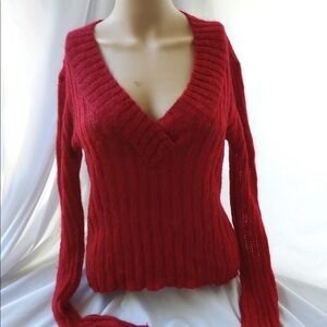 Red Knit V- Neck Sweater